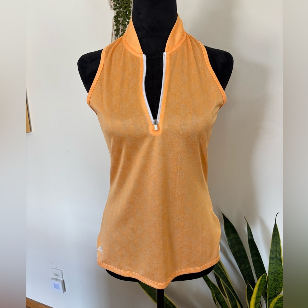 adidas Orange Sleeveless Zip-Front Athletic Tank, tennis or golf